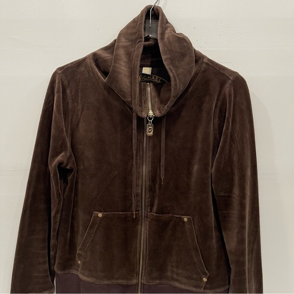 Michael Kors Brown High Neck Full Zip Velour Tracksuit Sweatshirt Large - Picture 4 of 9